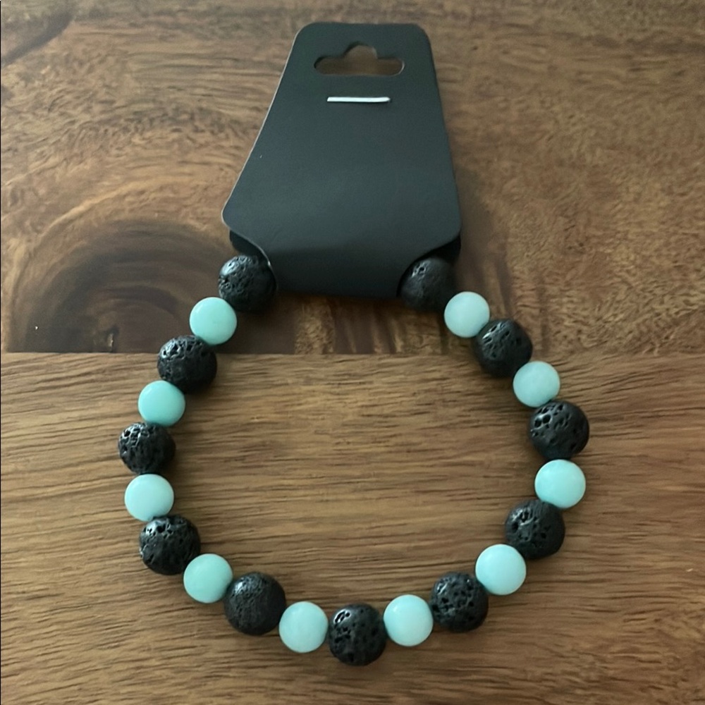 Black Lava and Amazonite Beaded Bracelet